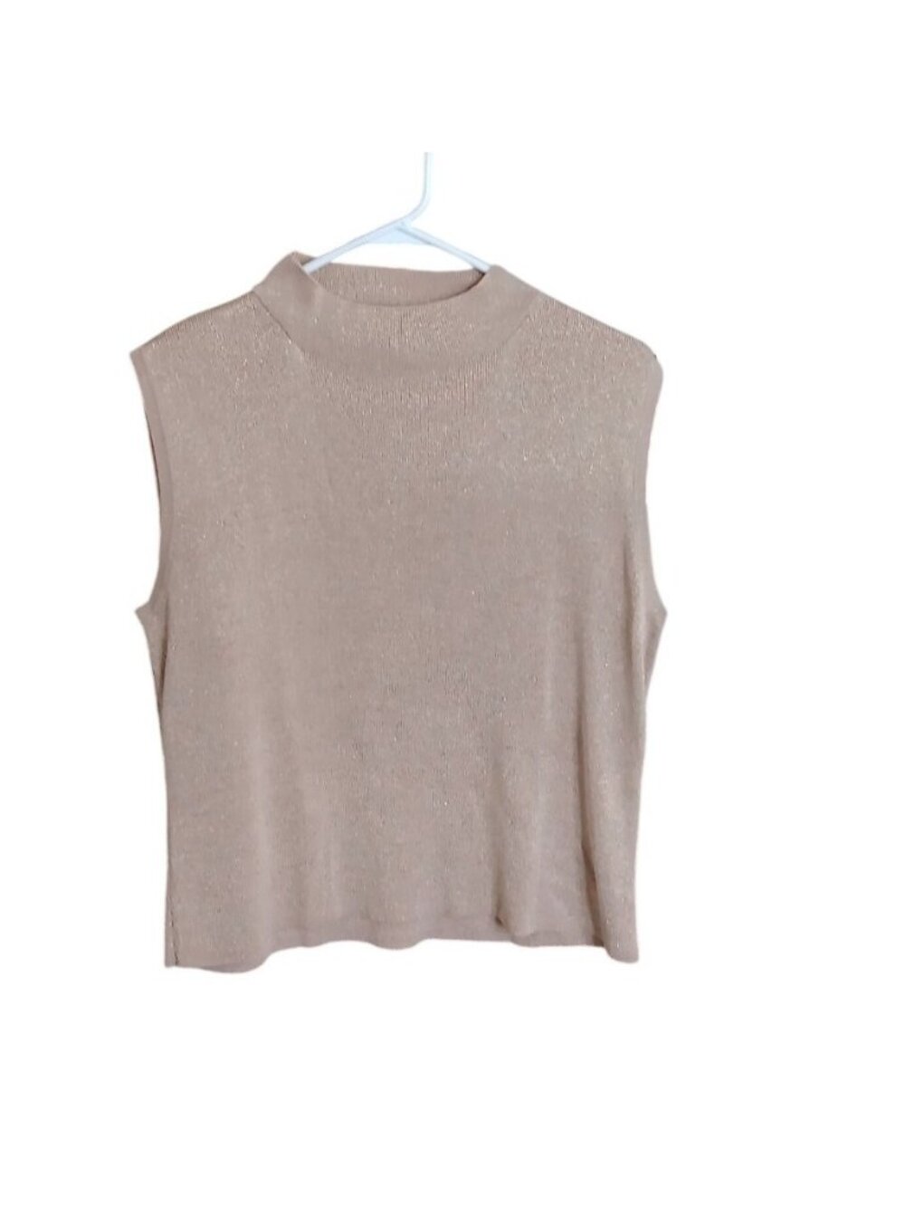 Coldwater Creek XL Mock Neck Sweater Shell Silk Blend Shimmer Gold Tan GUC